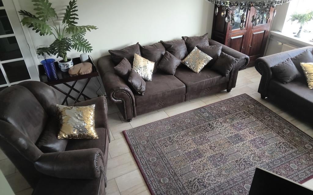 Bankstel: 2 loungebanken, fauteuil en hocker, Ophalen, 75 tot 100 cm