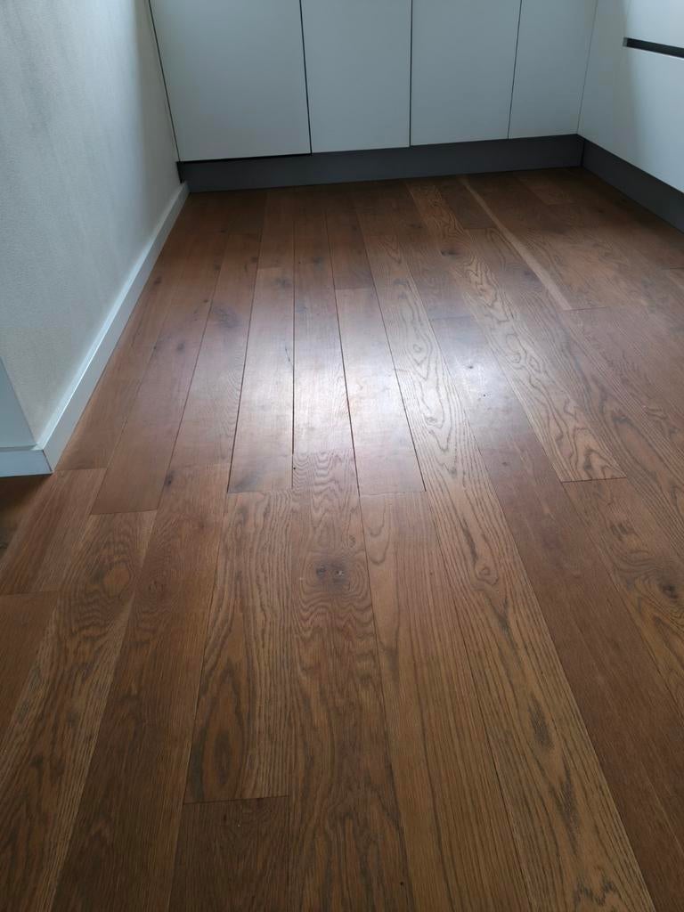 Massief eiken planken vloer +-60m2, Doe-het-zelf en Verbouw, Vloerdelen en Plavuizen, Gebruikt, 10 m² of meer, 10 tot 30 cm, Hout