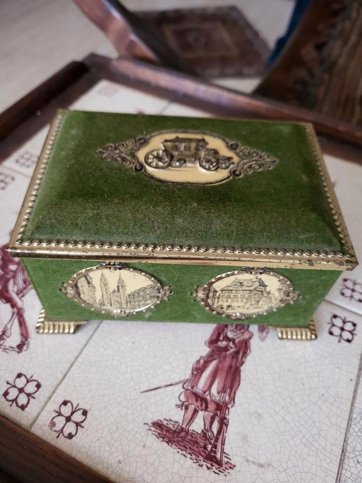 Vintage blikken doosje met fluweel en stadstaferelen, Antiek en Kunst, Antiek | Woonaccessoires, Ophalen of Verzenden