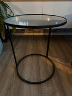 Als nieuw bijzettafel zwart metaal met glasplaat, Minder dan 55 cm, Metaal of Aluminium, Rond, Zo goed als nieuw