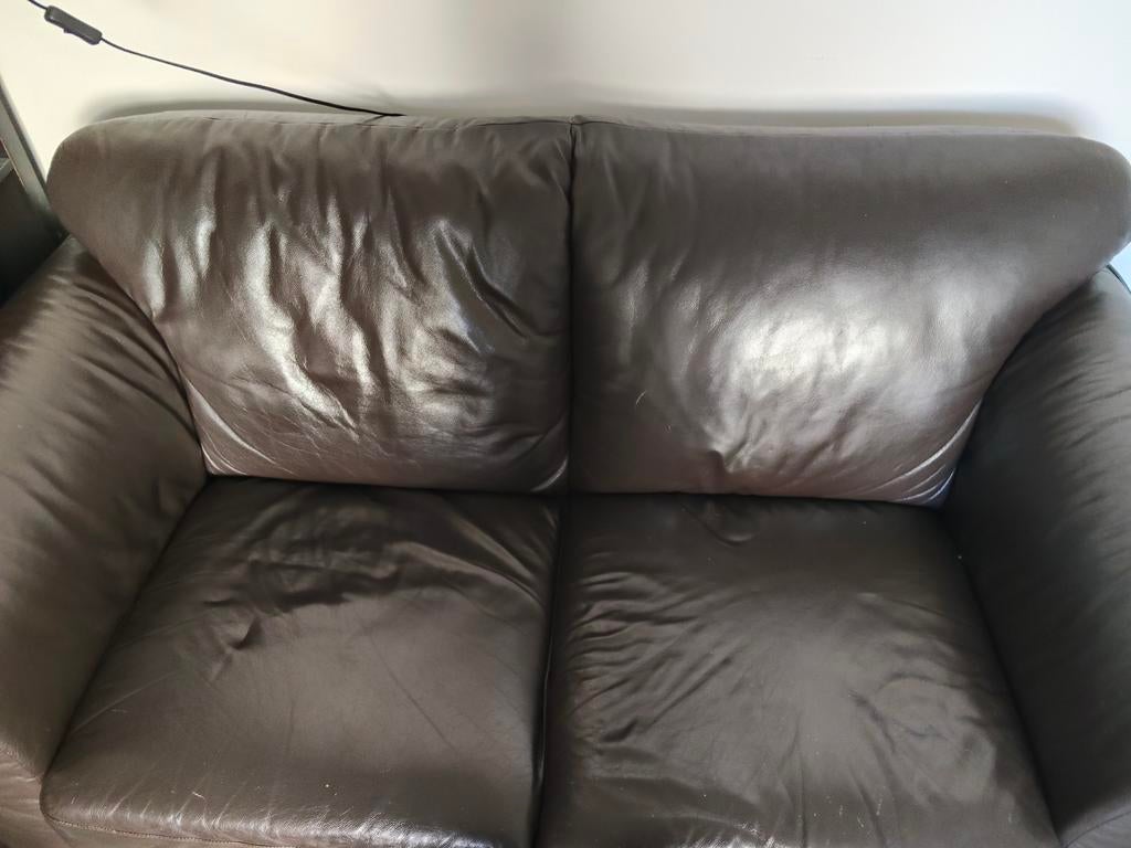 Lederen tweezits bank, Huis en Inrichting, Banken | Bankstellen, Ophalen, Gebruikt, 150 tot 200 cm, Tweepersoons