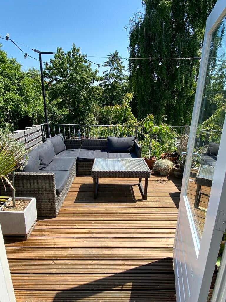 Loungeset tuin, antraciet, incl. tafeltje en kussens, Tuin en Terras, Tuinsets en Loungesets, Ophalen, 5 zitplaatsen, Gebruikt