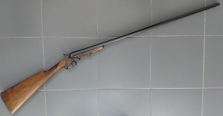 Antiek Belgisch dubbelloops hagel geweer kal .410 zwartkruit, Antiek en Kunst, Antiek | Overige Antiek, Ophalen of Verzenden