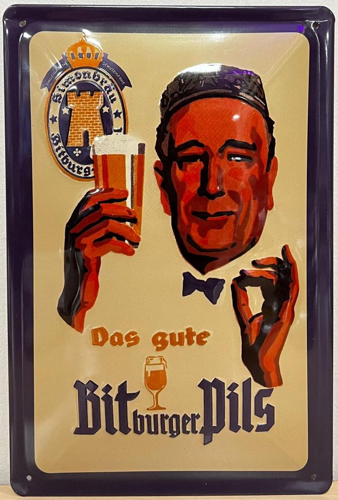 Bitburger Pils Bier relief reclamebord van metaal wandbord, Ophalen of Verzenden, Nieuw, Reclamebord, Plaat of Schild, Overige merken