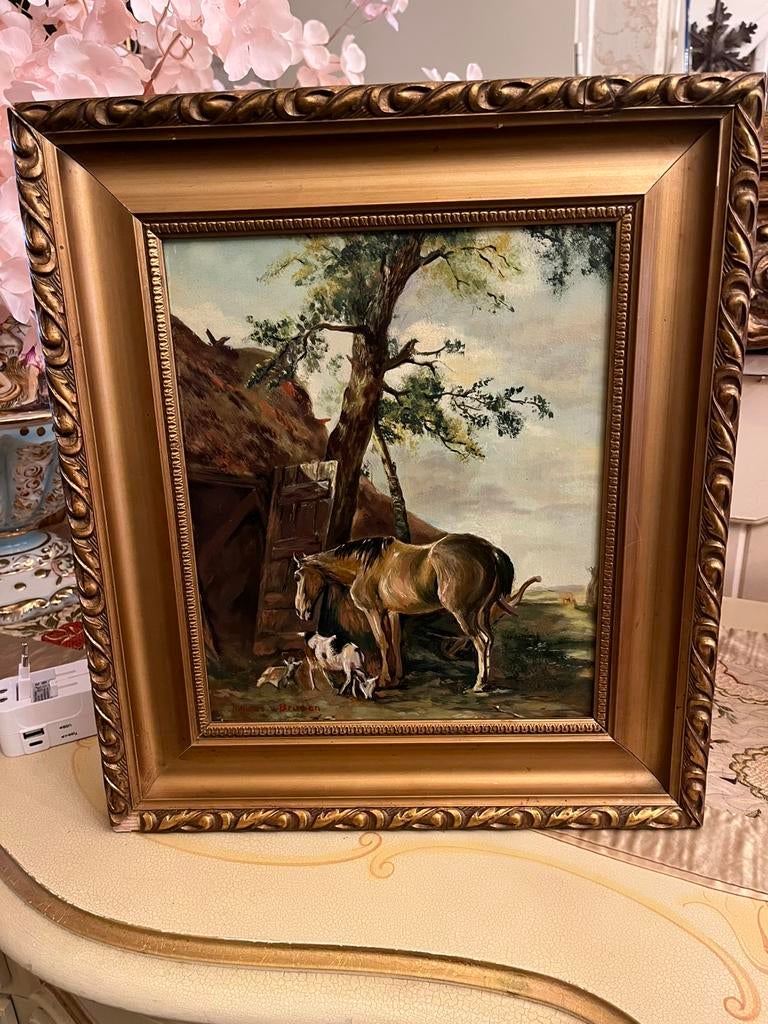 Olieverf schilderij met dieren, Ophalen of Verzenden