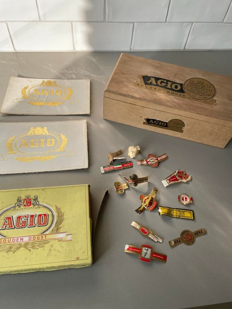 Vintage Sigarenkist Hout & Karton met Sigarenbandjes Collect, Verzamelen, Ophalen of Verzenden, Gebruikt, Tabaksdoos of Verpakking