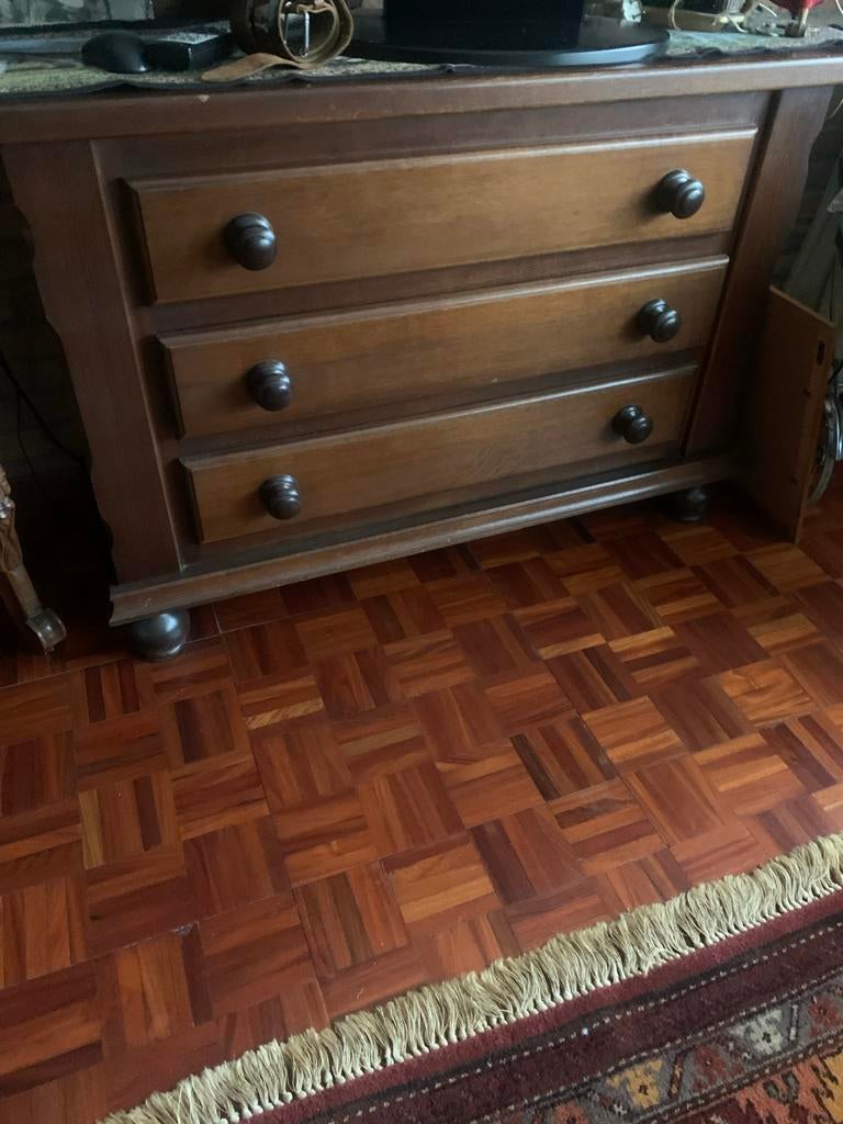 Zware eiken ladekast met drie laden, Gebruikt, Eikenhout, 3 of 4 laden, Minder dan 100 cm
