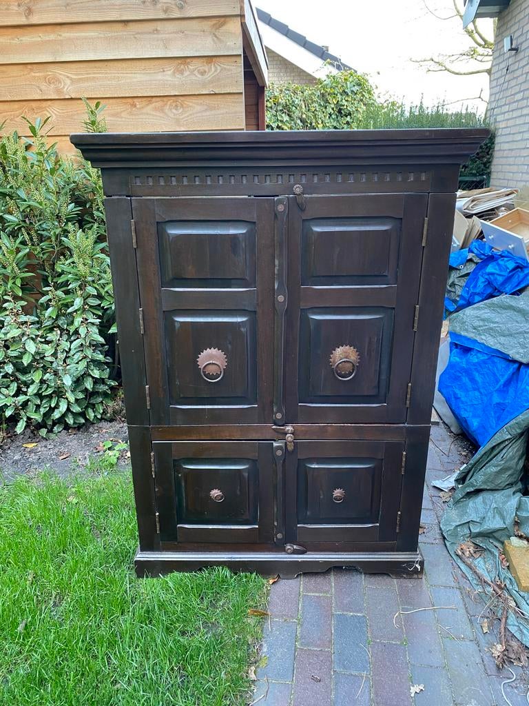 Koloniale Kast - Donkerbruin Houten Opbergmeubel, Ophalen, Gebruikt