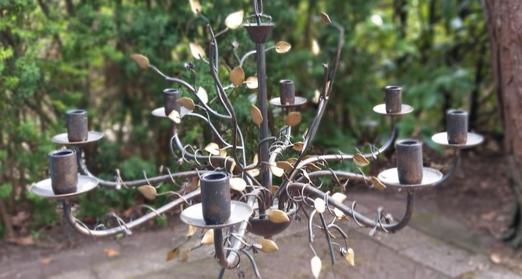 Zwarte kroonluchter 8 lampen, Ophalen, Zo goed als nieuw