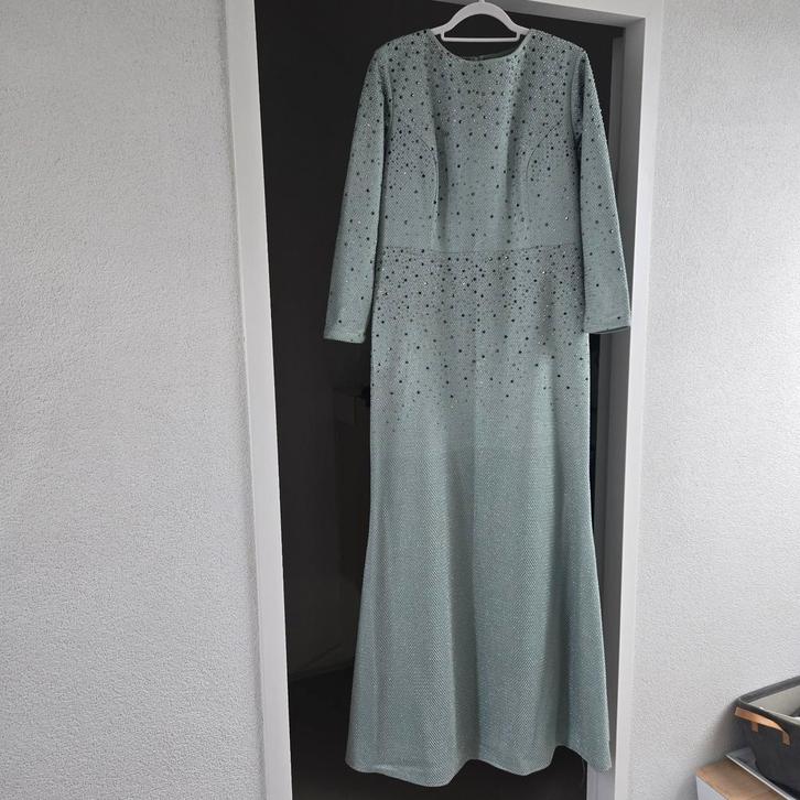 Elegante mintgroene gelegenheidsjurk met overrok, Kleding | Dames, Gelegenheidskleding, Zo goed als nieuw, Galajurk, Maat 38/40 (M)