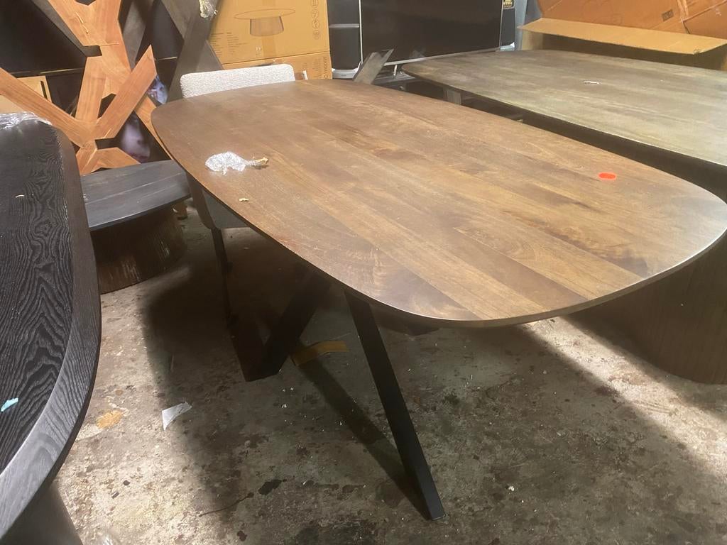 Deens ovale eettafel 240x100 mangohout met spinpoot, Huis en Inrichting, Tafels | Eettafels, Ophalen, 100 tot 150 cm, 200 cm of meer