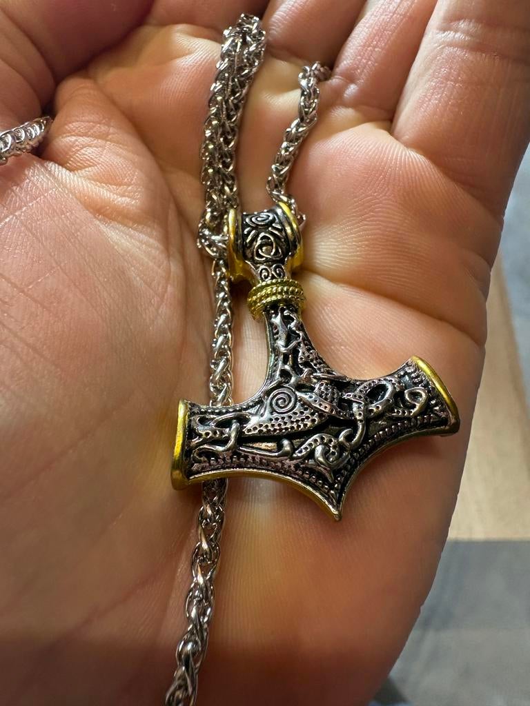 Thor Hamer Ketting - Mjolnir Hanger, Sieraden, Tassen en Uiterlijk, Kettingen, Nieuw, Overige materialen, Zilver, Met hanger, Ophalen of Verzenden