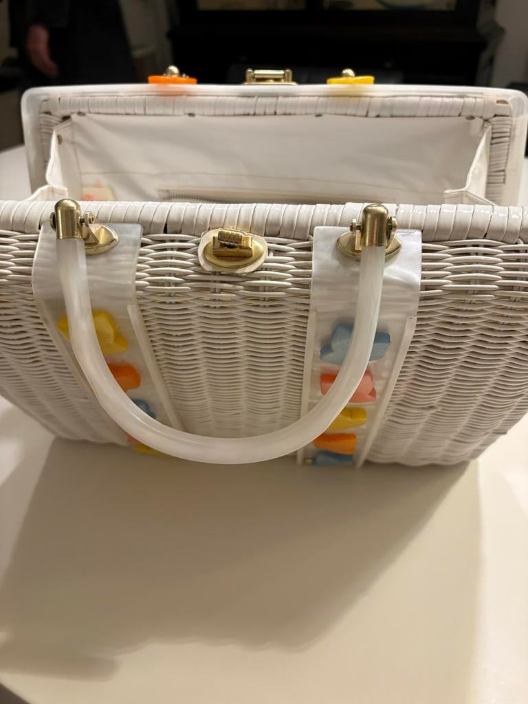 Witte vintage rieten koffertje Tropic Miami, Ophalen of Verzenden, Zo goed als nieuw, Wit, Handtas