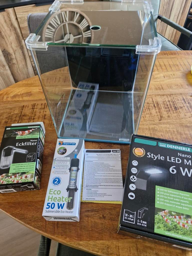 Dennerle nano cube 20 liter inclusief filter, lamp en heater, Ophalen, Leeg aquarium