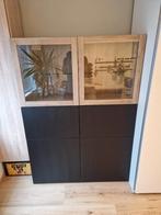 IKEA BESTA (vitrine)kast(delen) walnoot-zwart, Ophalen, Gebruikt, Glas, 150 tot 200 cm