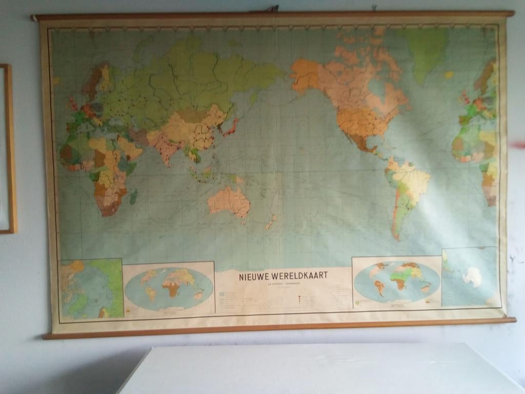 Nieuwe wereldkaart op linnen jb Wolters vijfde druk 55h235br, Ophalen of Verzenden, Midden-Amerika
