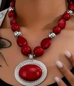 Prachtige Rode Kralenketting 13,50 incl verzendkosten, Ophalen of Verzenden, Zo goed als nieuw, Zilver, Overige materialen