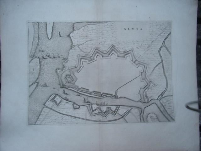 Sluis 'Sluys' Plattegrond/Vestingkaart stad Sluis Blaeu 1649, Origineel, Cartografie, Gravure, 1600 - 1699