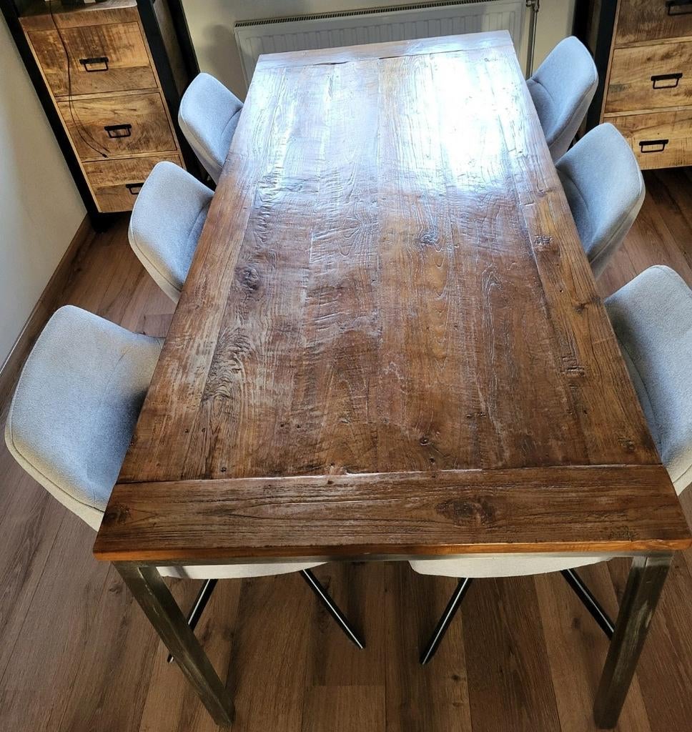 Eetkamertafel 200x90 cm - Robuust en Stijlvol, Huis en Inrichting, Tafels | Eettafels, Gebruikt, 200 cm of meer, Industrieel, Modern