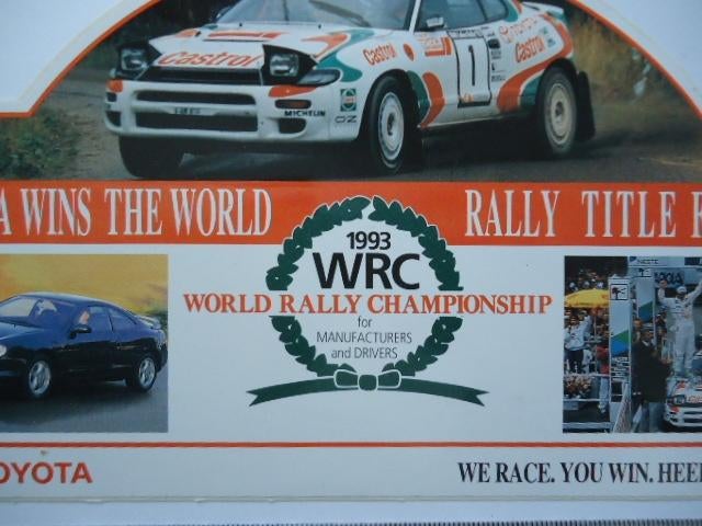 sticker oud RALLY WRC Toyota Celica 1993 Worldchampion race, Verzenden, Zo goed als nieuw, Bedrijf of Vereniging