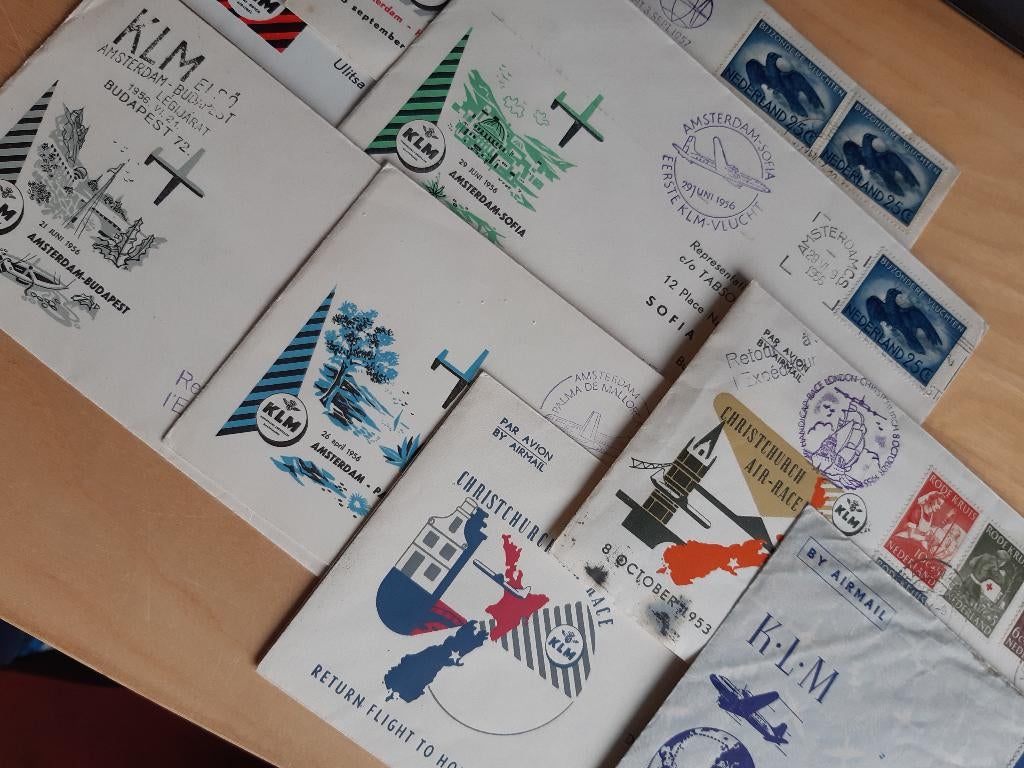 KLM vluchten, 8 enveloppen, samen slechts € 8,=, Postzegels en Munten, Ophalen of Verzenden, Envelop