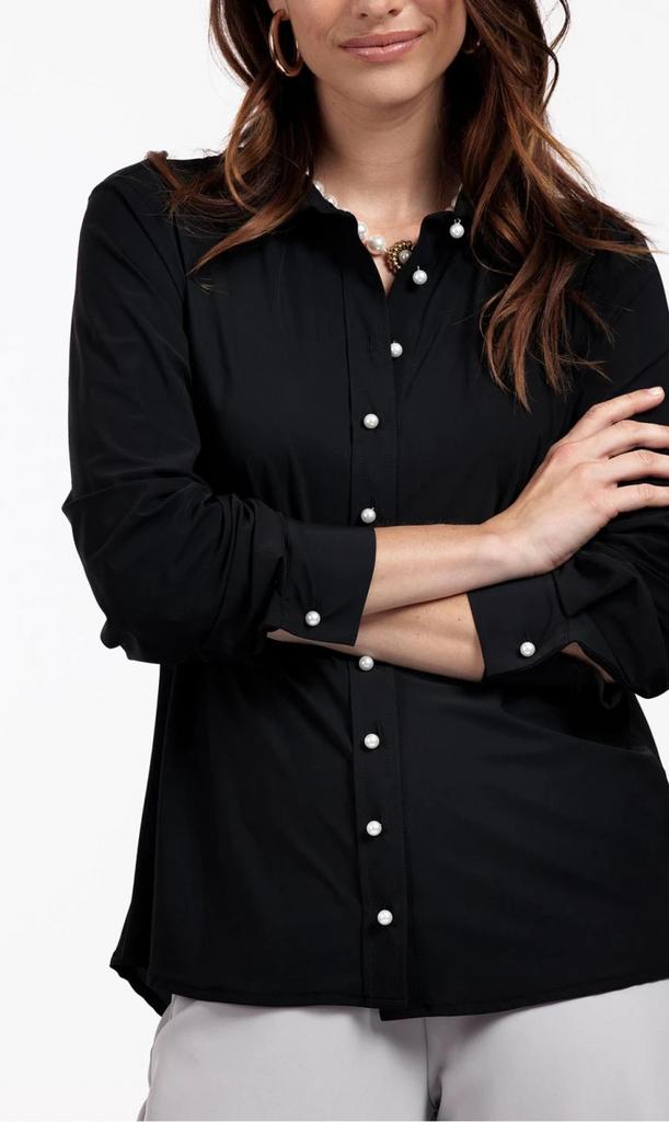 Studio anneloes poppy parel blouse L zwart travelstof, Kleding | Dames, Blouses en Tunieken, Zwart, Maat 42/44 (L), Ophalen of Verzenden