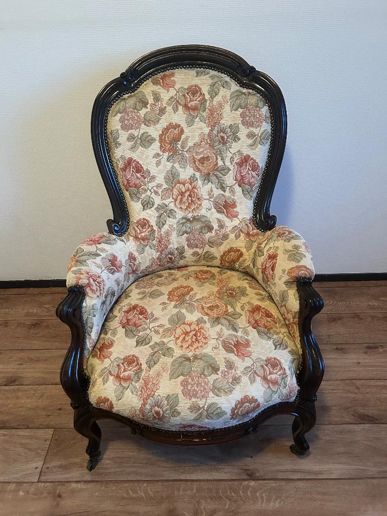 Klassieke Louis XV Fauteuil – Gobelinstof – Met wieltjes, Ophalen