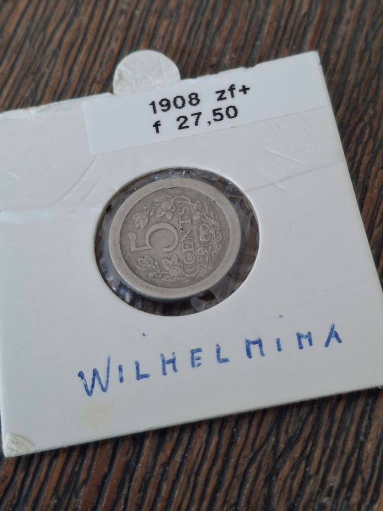 Zilveren 5 Cents 1908 Koningin Wilhelmina zf+, Postzegels en Munten, Munten | Nederland, Zilver, Ophalen of Verzenden, Koningin Wilhelmina