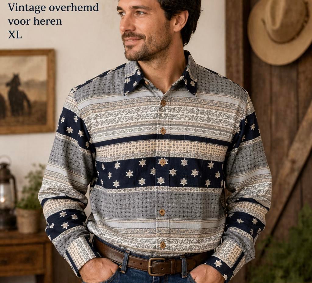 Signum - Vintage overhemd heren mannen XL diverse patronen, Beige, Ophalen of Verzenden, Zo goed als nieuw, H