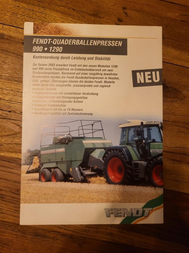 tractor folder Fendt 990 1290 Quaderballenpressen, Boeken, Catalogussen en Folders, Ophalen of Verzenden, Zo goed als nieuw