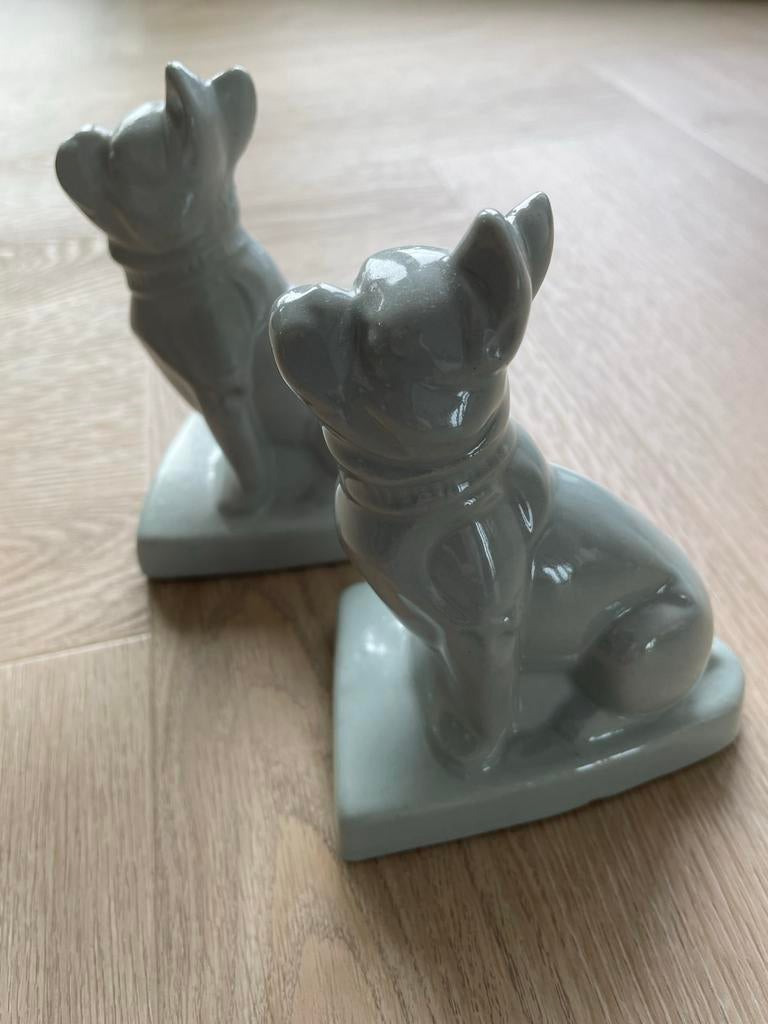 Antieke aardewerk Franse bulldog beeldjes, Ophalen of Verzenden