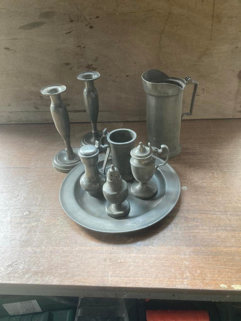 Lot antieke tinnen voorwerpen, Antiek en Kunst, Antiek | Tin, Ophalen of Verzenden