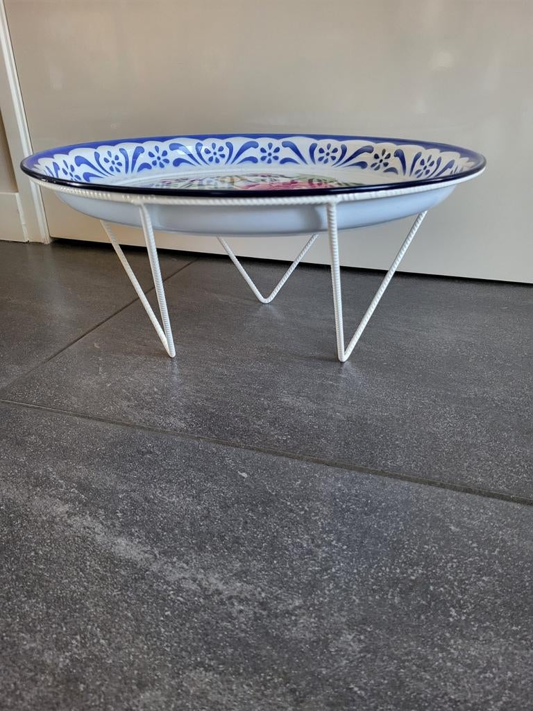 Etalage metaal blikken tafeltje..schaal..bord op voet TEAB, Minder dan 45 cm, Minder dan 55 cm, Metaal of Aluminium, Rond