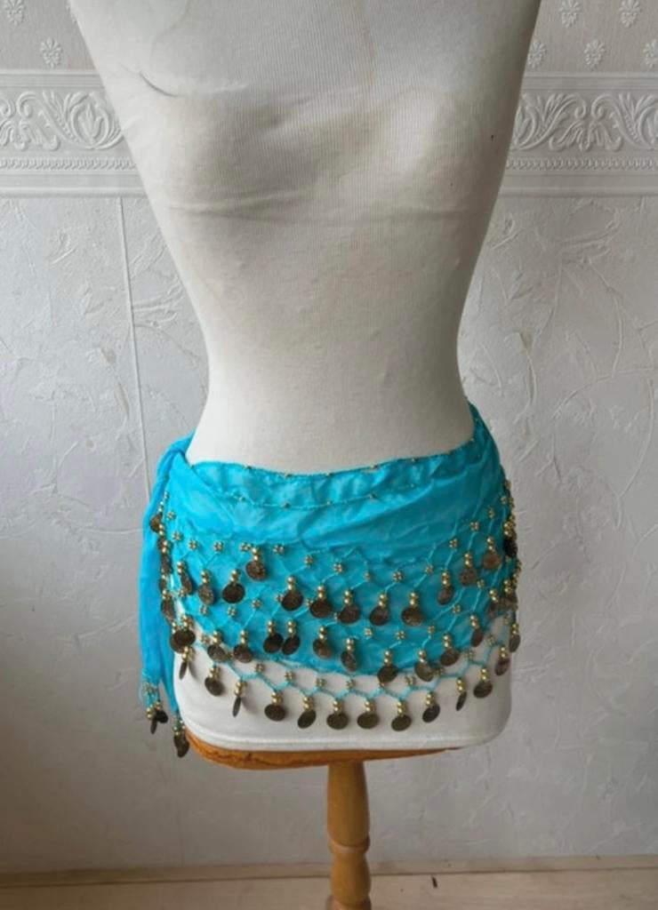 Parero, sjaal of sarong blauw met muntjes, Ophalen of Verzenden, Zo goed als nieuw, Blauw, Overige typen