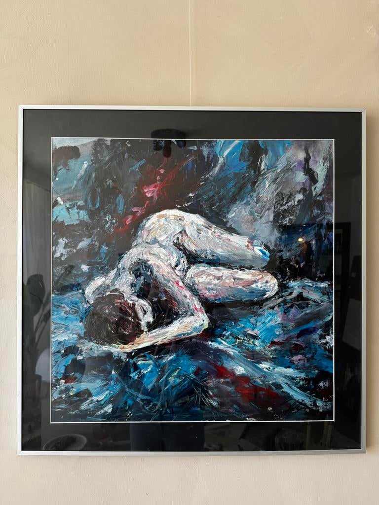 Abstract acryl modelschilderij met Barth wissellijst 71 x 71, Ophalen