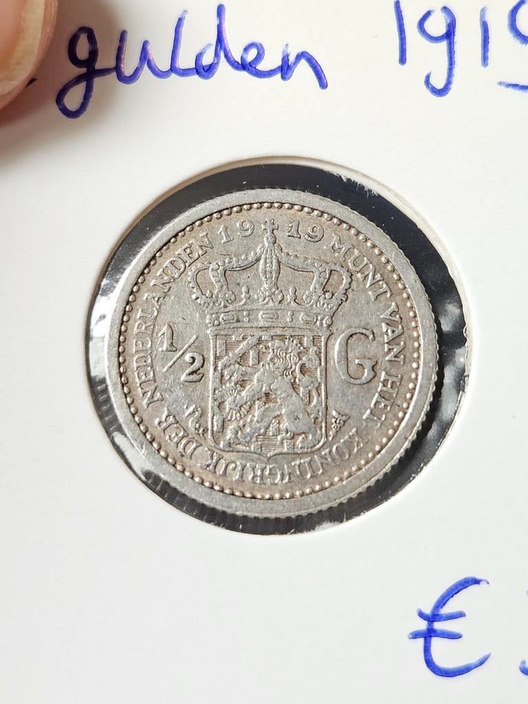 1/2 gulden 1919 Wilhelmina Nederland, ½ gulden, Verzenden, Zilver, Koningin Wilhelmina