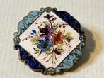 Emaille broche met bloemmotief, Ophalen, Koper, Broche