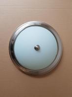 Plaffoniere rvs (look) met melkglas lamp plafond, Ophalen of Verzenden, Zo goed als nieuw