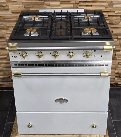 🔥Luxe Fornuis Lacanche 70cm wit + messing 4 pits, Witgoed en Apparatuur, Fornuizen, Zo goed als nieuw, Vrijstaand, Gas, 4 kookzones