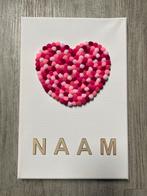 Canvas pompom hart roze kleurtjes 20x30 cm, Ophalen of Verzenden, Nieuw, Overige thema's