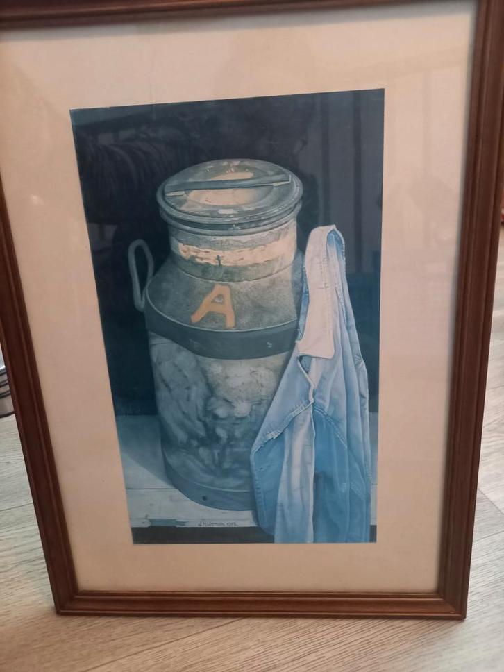 Schilderij J. Huisman - Melkbus met overhemd, Antiek en Kunst, Kunst | Schilderijen | Klassiek, Ophalen of Verzenden