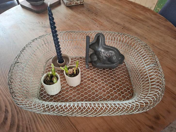 Oude Brocante Draadmand met Patina, Huis en Inrichting, Woonaccessoires | Schalen en Manden, Gebruikt, Mand, Rechthoekig, Overige materialen