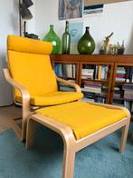 Ikea Poang Stoel + Voetenbank - Geel/Eiken, Huis en Inrichting, Fauteuils, Ophalen, 75 tot 100 cm, Zo goed als nieuw, 50 tot 75 cm