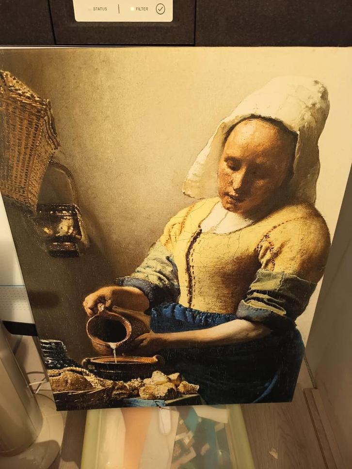 Schilderij 'Het Melkmeisje' in de stijl van Vermeer, Antiek en Kunst, Kunst | Schilderijen | Klassiek, Ophalen of Verzenden