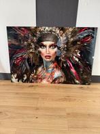 Plexiglas Schilderij - Vrouw met veren - 120x80cm, Antiek en Kunst, Kunst | Schilderijen | Klassiek, Ophalen