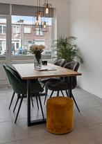 Gele velours poef, Huis en Inrichting, Banken | Voetenbanken en Poefen, Ophalen, Zo goed als nieuw, Rond, Minder dan 50 cm