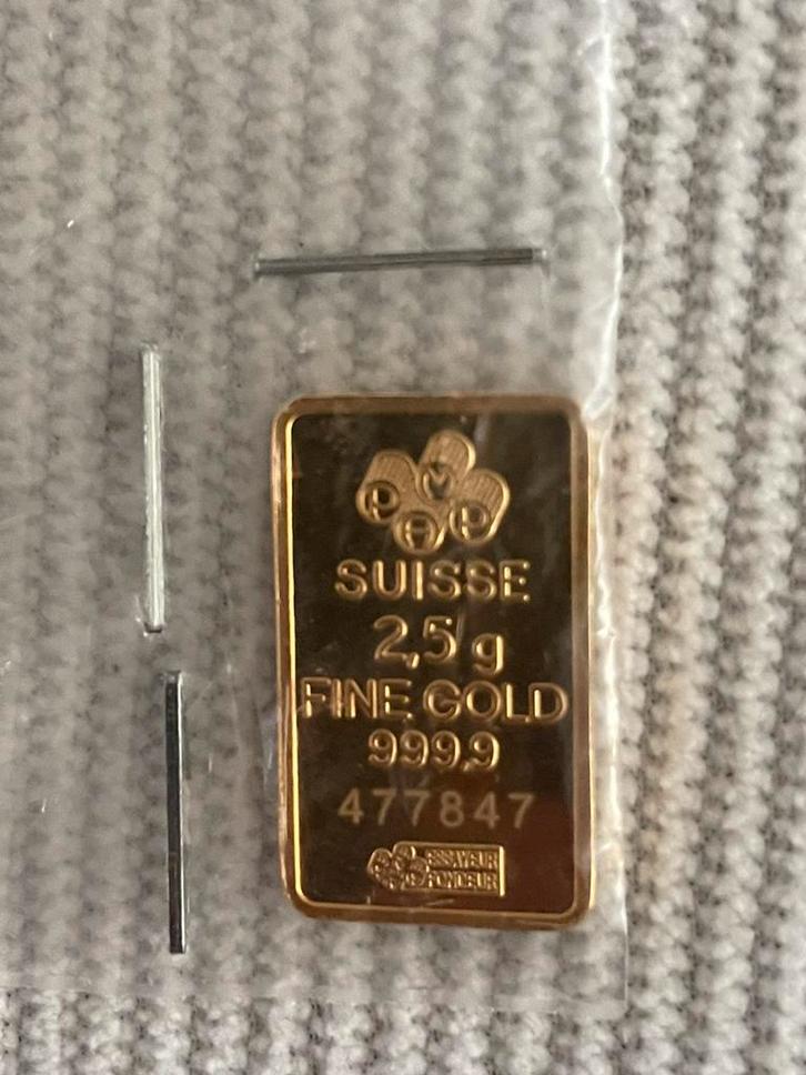PAMP Suisse goudbaar 2,5g – 999,9 zuiver goud, Postzegels en Munten, Edelmetalen en Baren, Goud, Ophalen of Verzenden