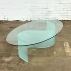 Ovale glazen salontafel met golf / s shape poot, Antiek en Kunst, Ophalen of Verzenden