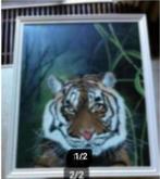 Schilderij houten lijst met tijgerkop, Antiek en Kunst, Kunst | Schilderijen | Klassiek, Ophalen of Verzenden