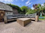 grote steigerhouten loungebank 250x300 met tafel en kussens, Ophalen, Gebruikt, Bank, Steigerhout